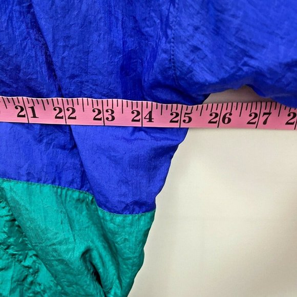 Vintage Retro 1990s Full Zip Nylon Green Blue Windbreaker Track Jacket Size XL - Picture 9 of 9